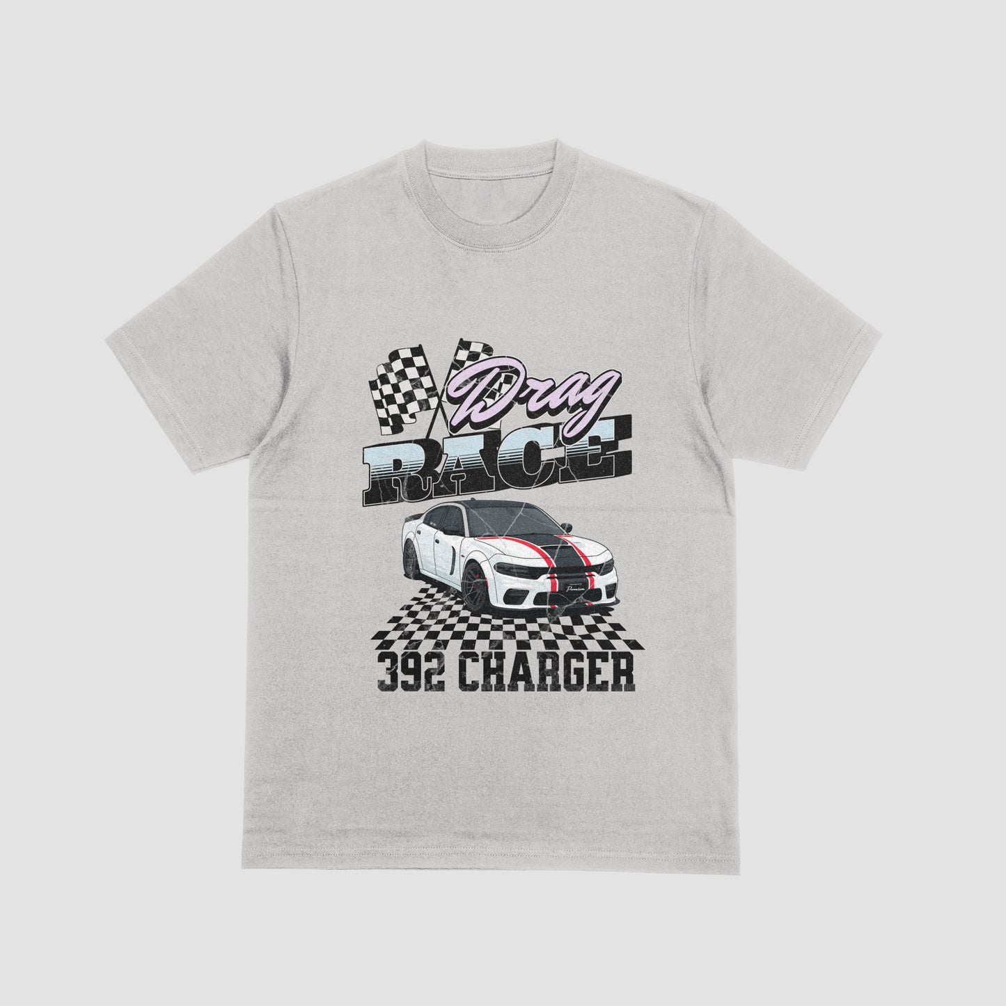 Checker Flag Drag Race 392 Charger Graphic Tee - Retro Muscle Car Shirt
