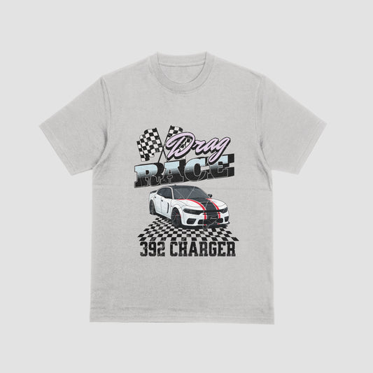 Checker Flag Drag Race 392 Charger Graphic Tee - Retro Muscle Car Shirt